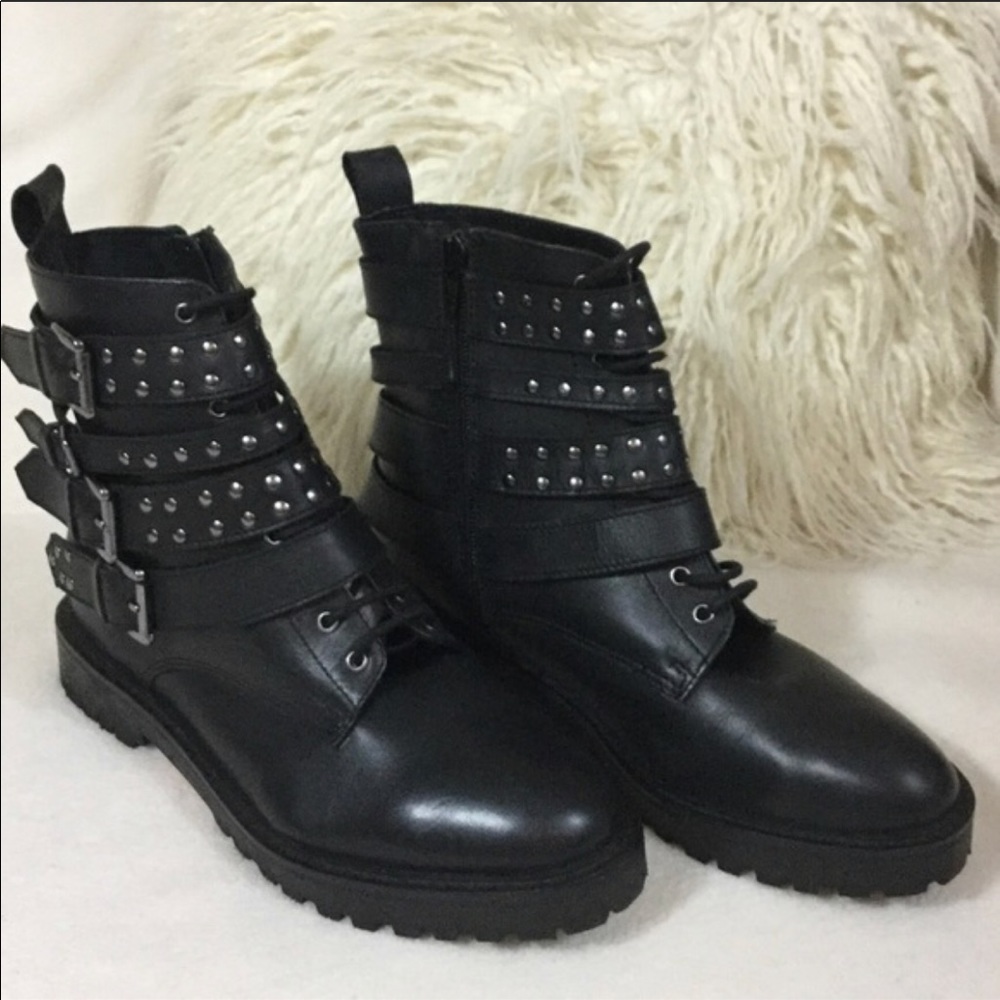 Topshop combat black leather boots 7.5
